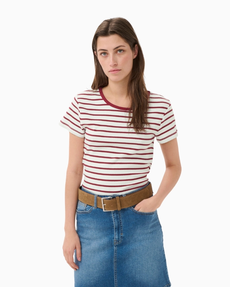Part Two RochellePW T-Shirt in Cream and Burnt Russet Stripe front view