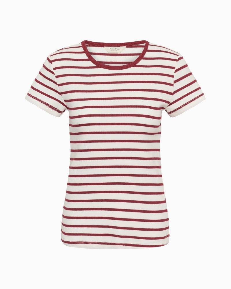 Part Two Rochelle T-Shirt in Cream and Burnt Russet Stripe front view