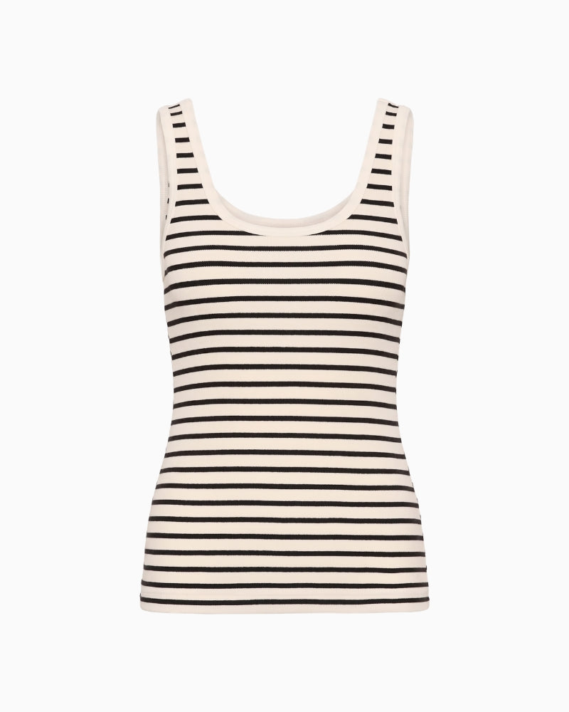 Part Two Roselyn Top in Black and Cream Stripe front view