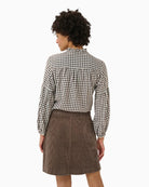 Back view of Part Two relaxed fit checked blouse with gathered shoulders
