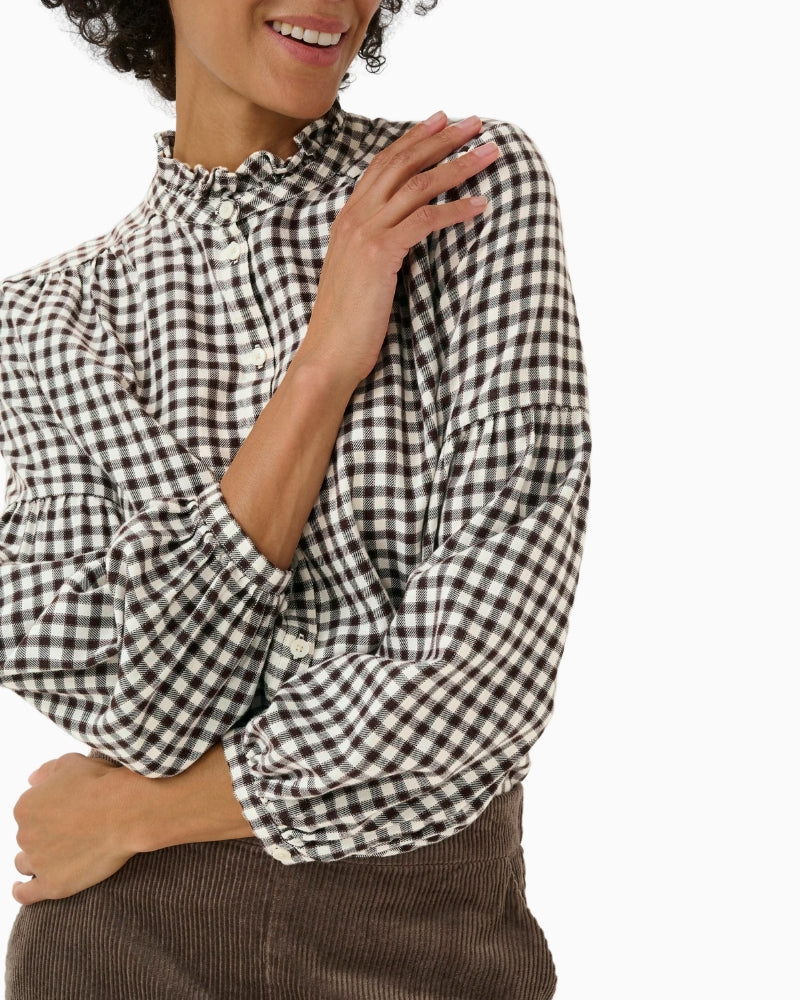 Close-up of mini check fabric with cotton–TENCEL™ blend texture