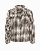 Flat lay front view of showing balloon sleeve detail and relaxed fit silhouette