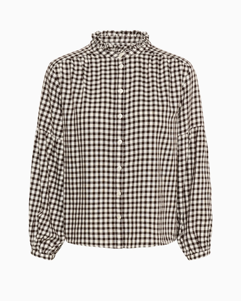 Flat lay front view of showing balloon sleeve detail and relaxed fit silhouette