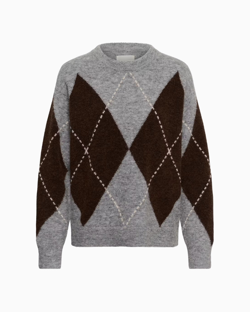 Part Two SorayasPW Pullover in Grey argyle pattern detail