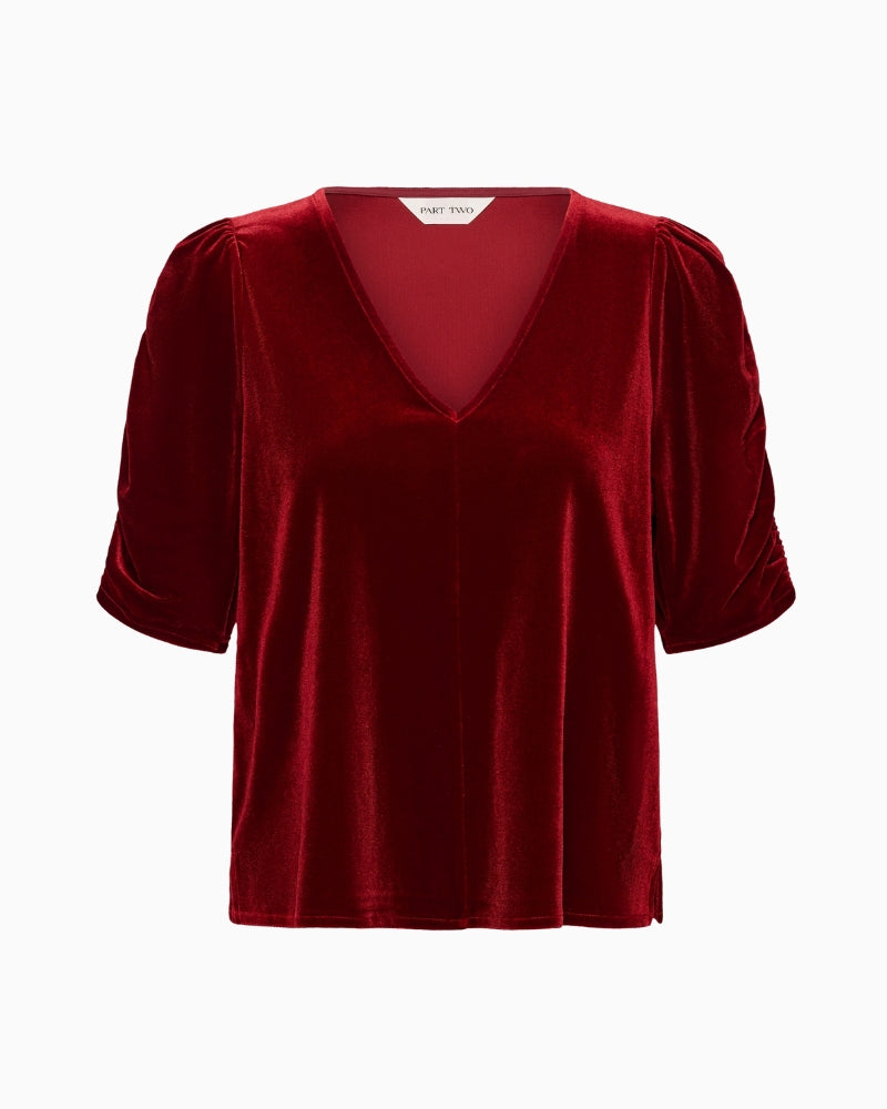 Part Two Valeriia Blouse in red knitted fabric detail