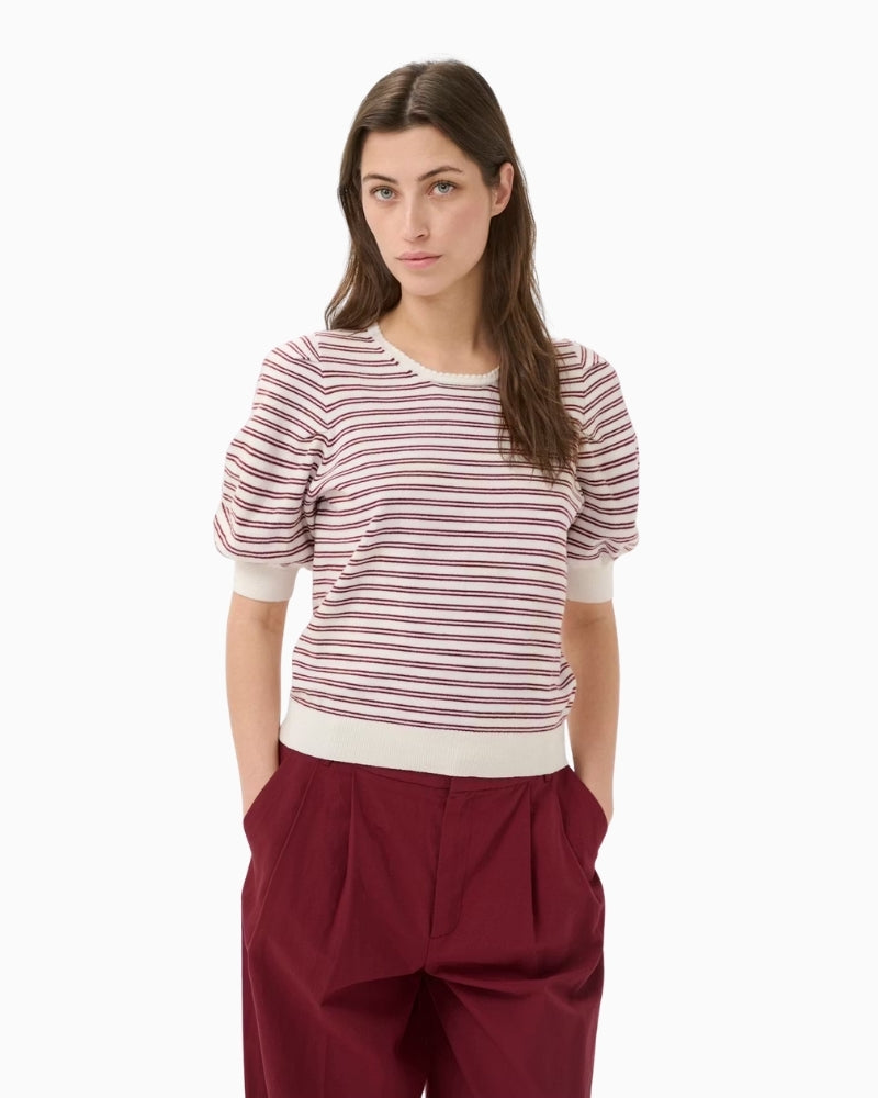 Part Two VaraianPW Pullover in red stripe front view