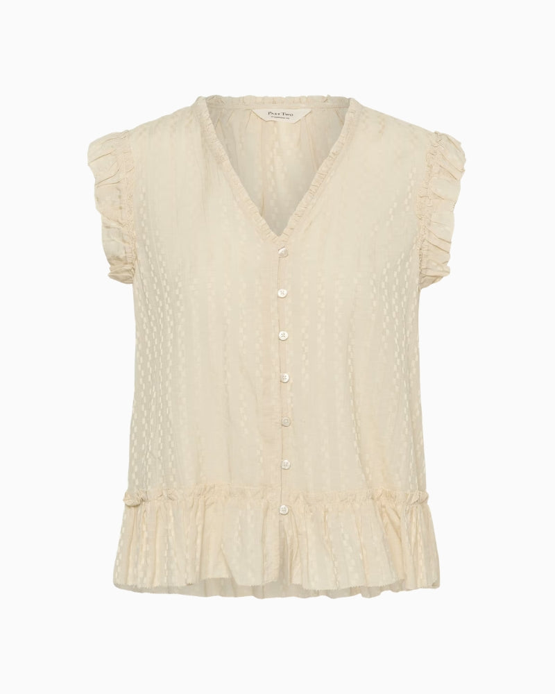 Part Two oatmeal textured blouse V neckline detail