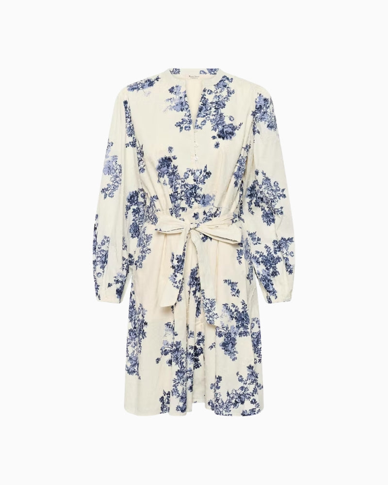 Part Two white and blue floral dress tie waist