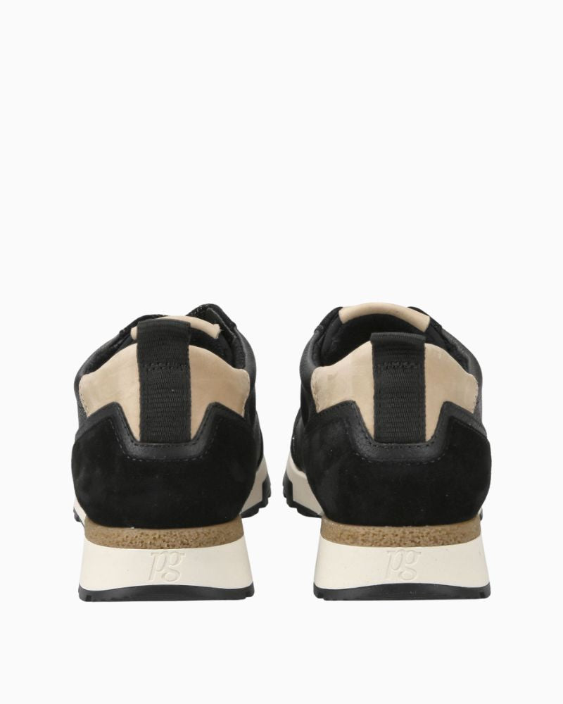 Back view of Black Paul Green sneakers with glitter laces and gold detail