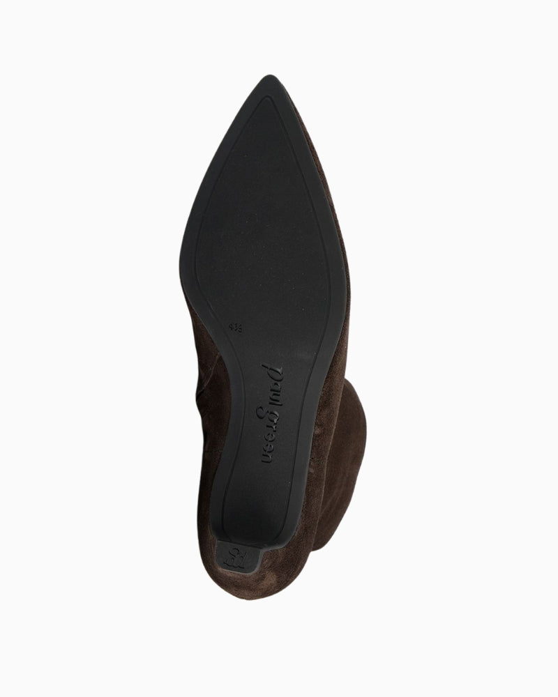Back view of Paul Green brown boots showing mid-height shaft and soft suede finish