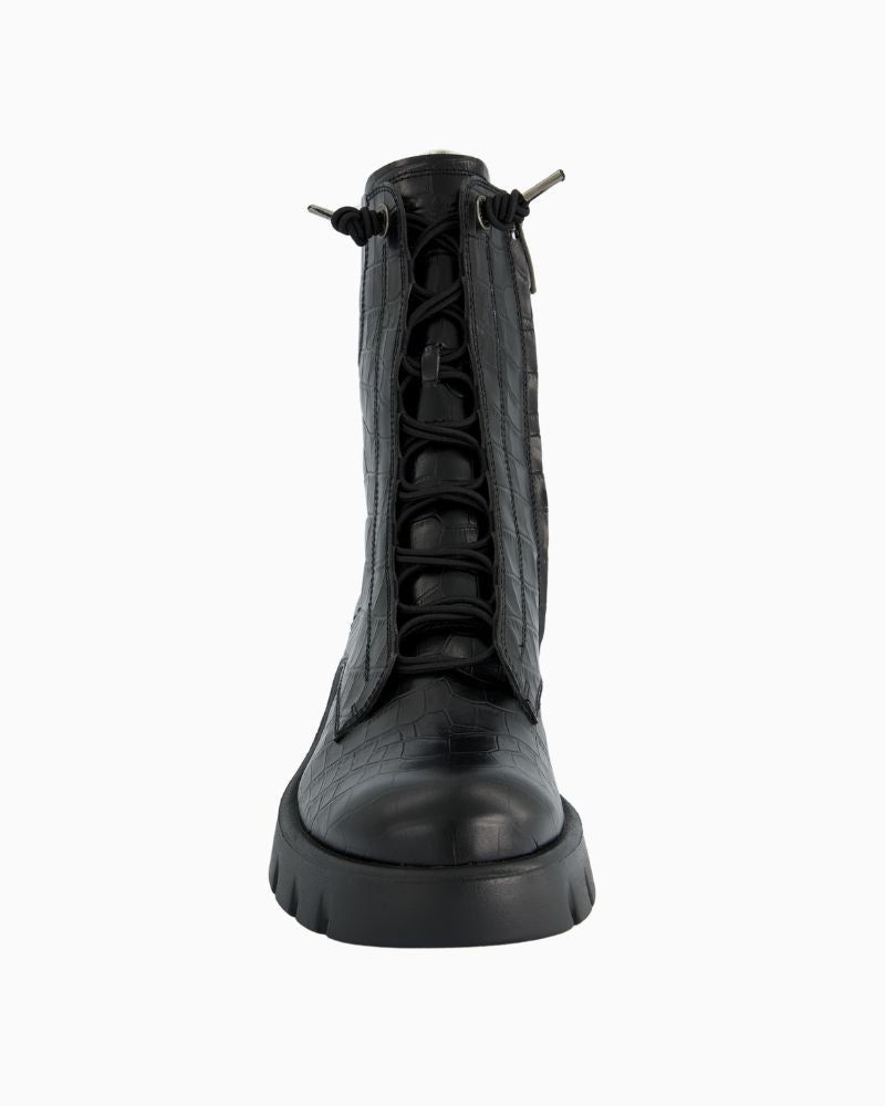 Front view of lace-up boots showing clean silhouette and lightweight EVA sole