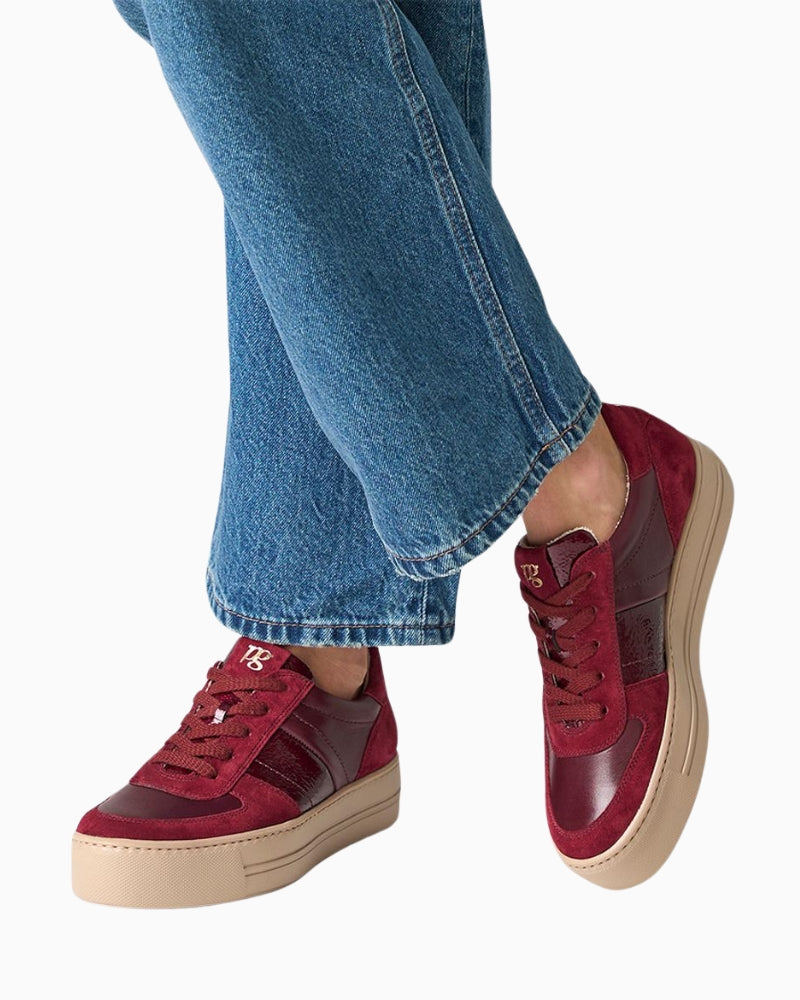 Paul Green red sneakers in suede, grained, and patent leather