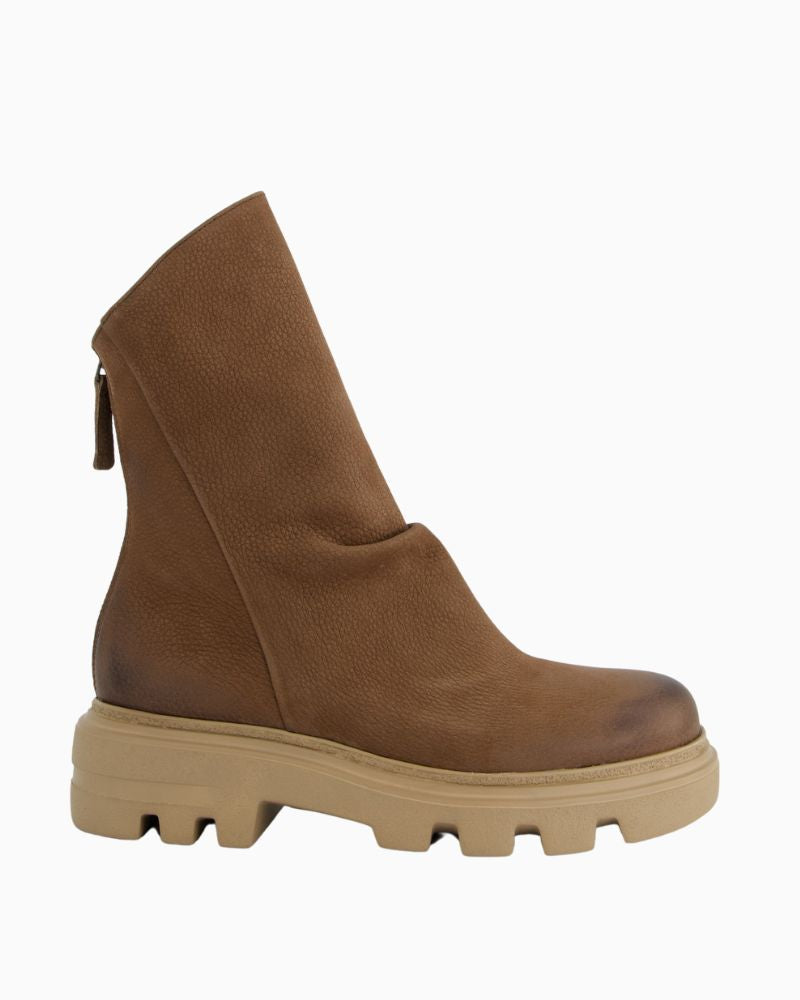 Paul Green brown nubuck ankle boots with pleated detail and back zip