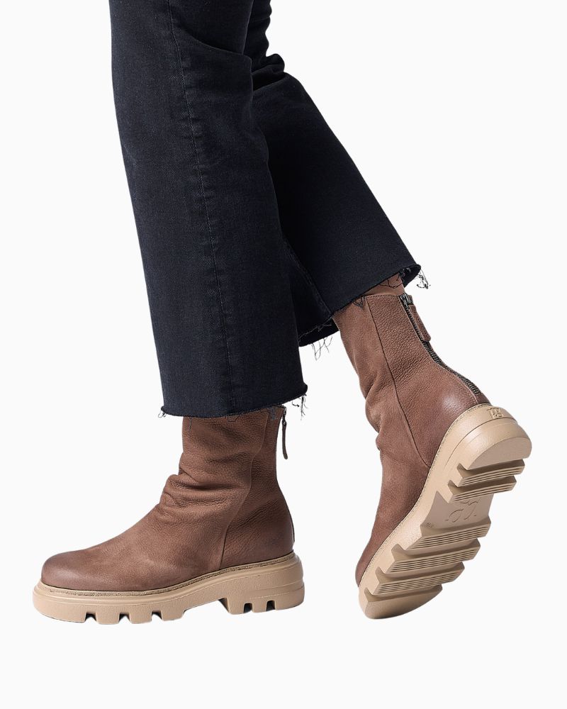 Paul Green brown nubuck ankle boots with pleated detail and back zip