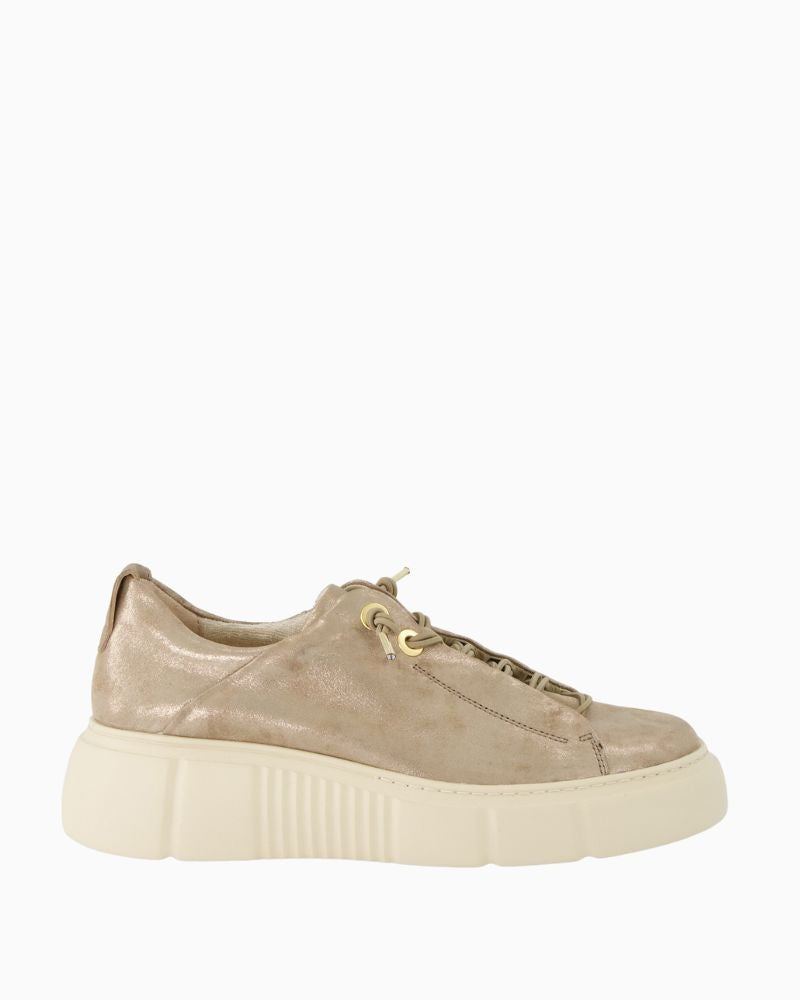 Beige metallic trainers by Paul Green with elastic laces and removable insole