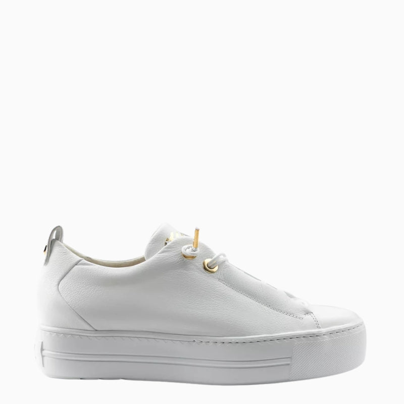 Side view of white leather Paul Green trainers with soft finish