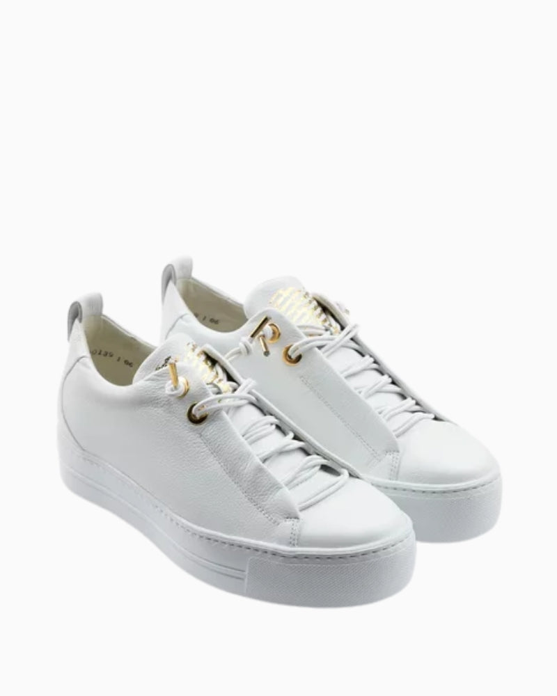 Side view of white leather Paul Green trainers with soft finish