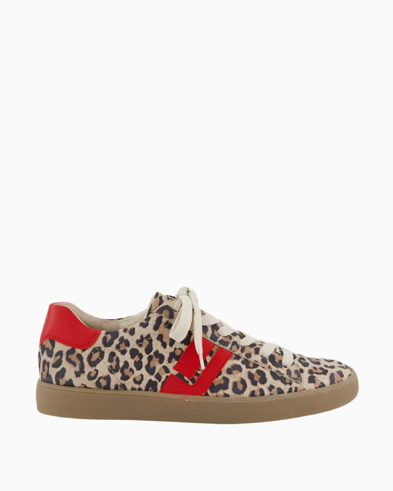 Paul Green red sneakers with suede, leopard print detail and smooth leather panels