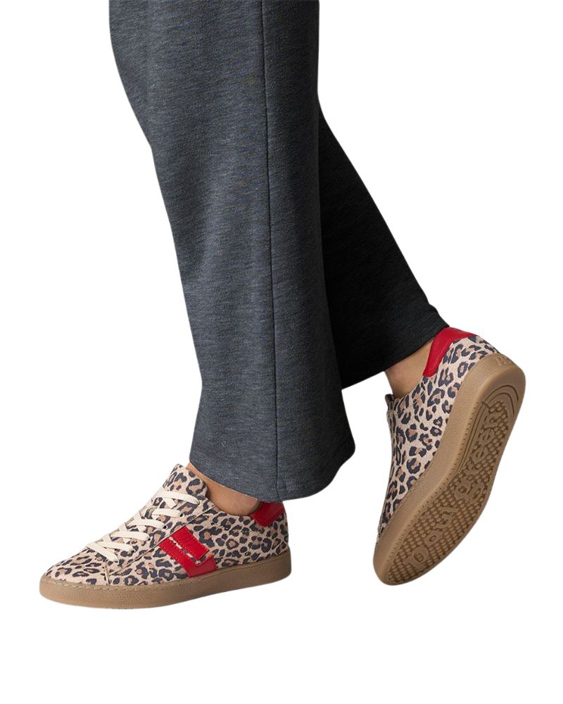 Paul Green red sneakers with suede, leopard print detail and smooth leather panels
