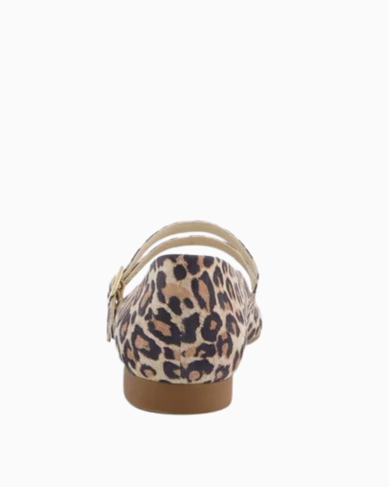 Back view of women’s leather ballerinas showing slim rubber sole