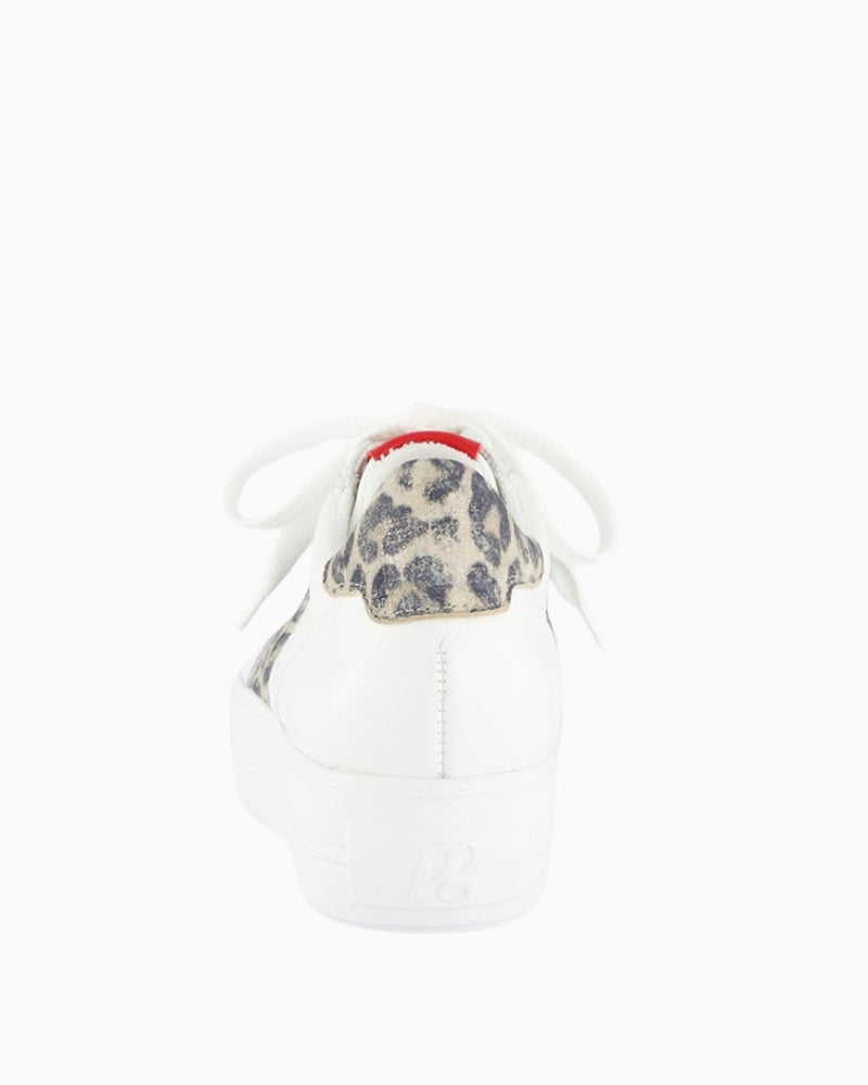 Close-up of gold metallic detail on Paul Green animal print trainers