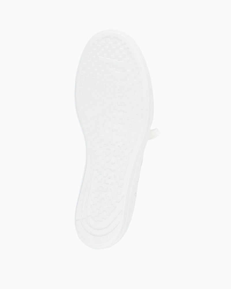 Back view of white leather sneakers with soft heel cap