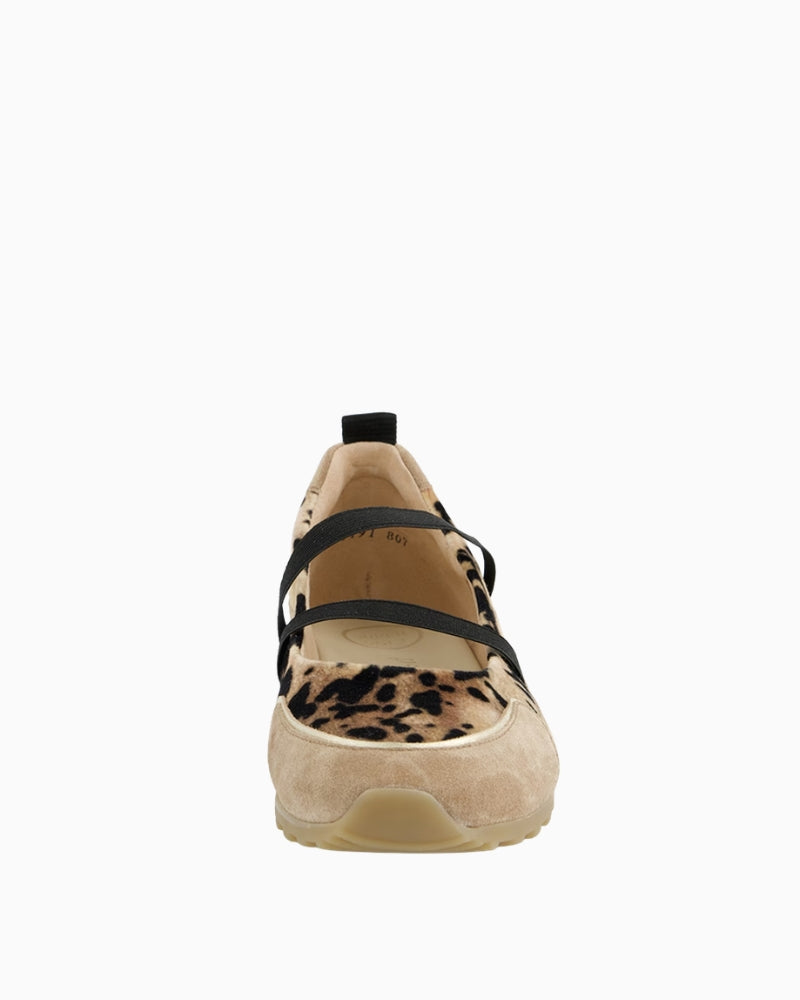 Paul Green Ballet Pump sand leopard print suede front view