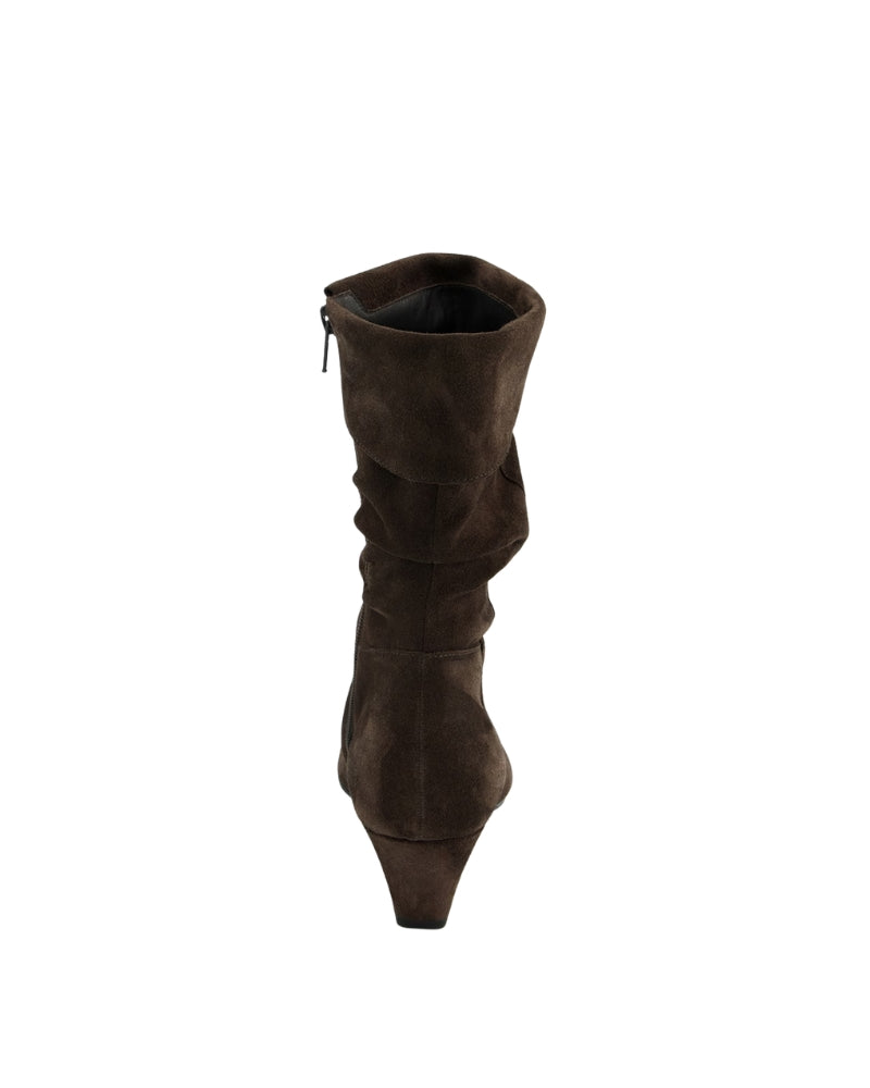 Paul Green Kitten Heel Boot brown suede back view