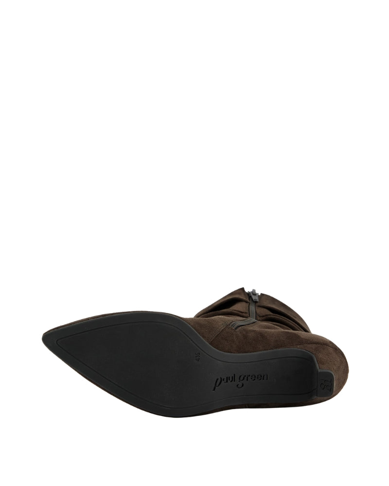 Paul Green Kitten Heel Boot brown suede folded sole detail