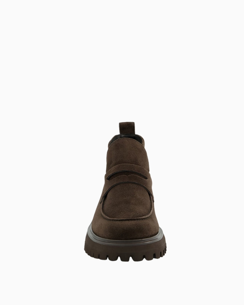 Paul Green Penny Loafer brown suede front view