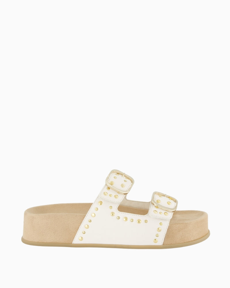 Paul Green Studded Mules in White side view