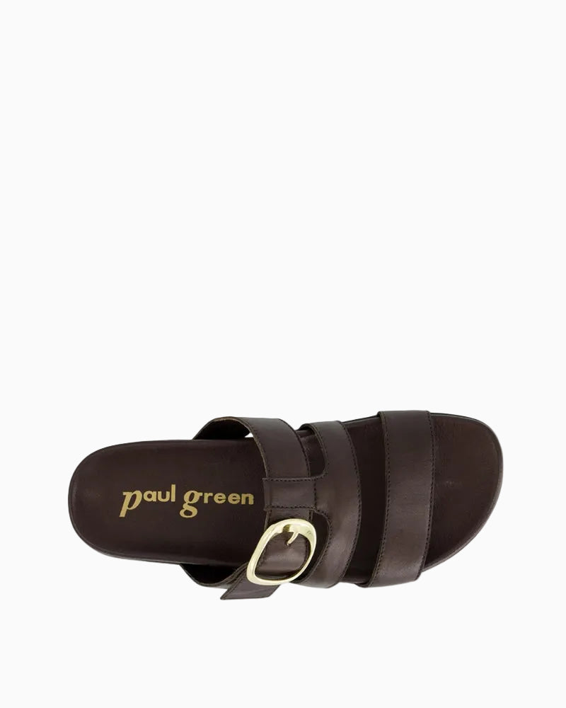 Paul Green brown leather mule sandals front view with buckle