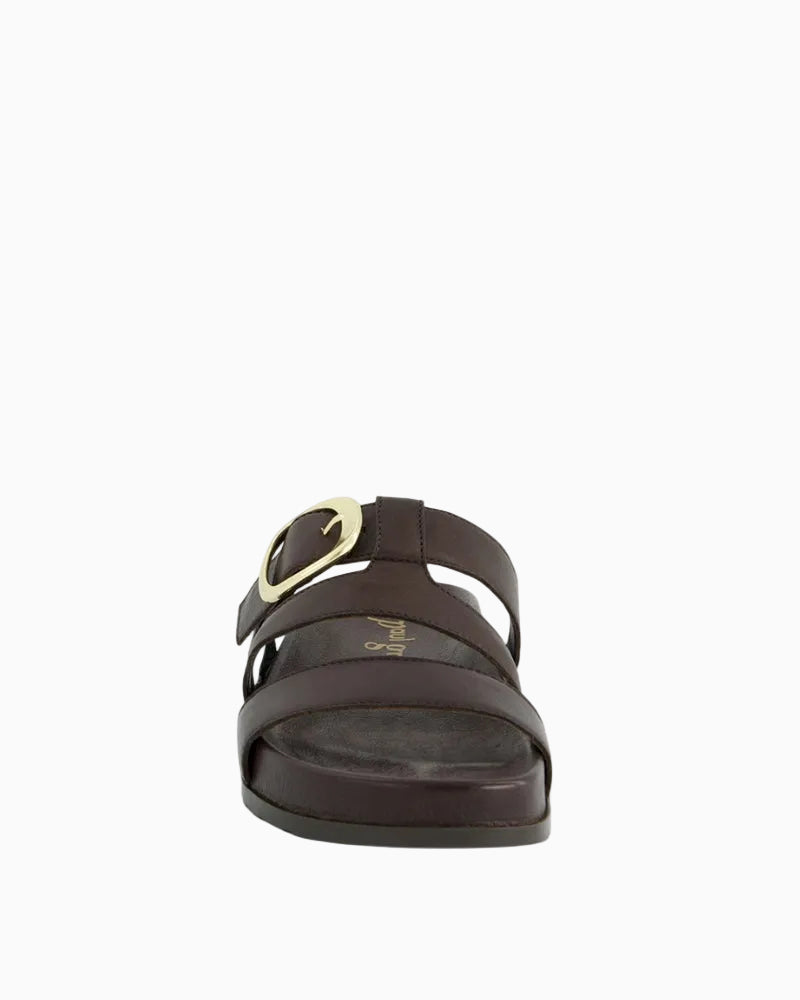 Paul Green brown leather mule sandals front view with buckle