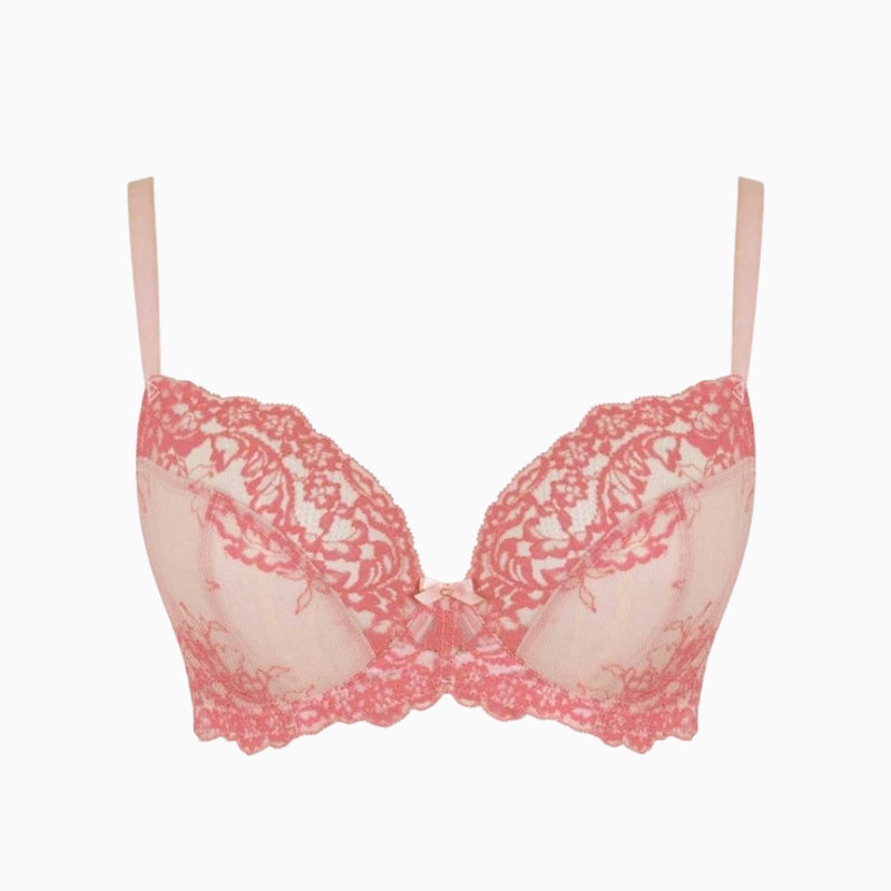 Pink lace plunge bra by Panache with floral detailing and soft stretch