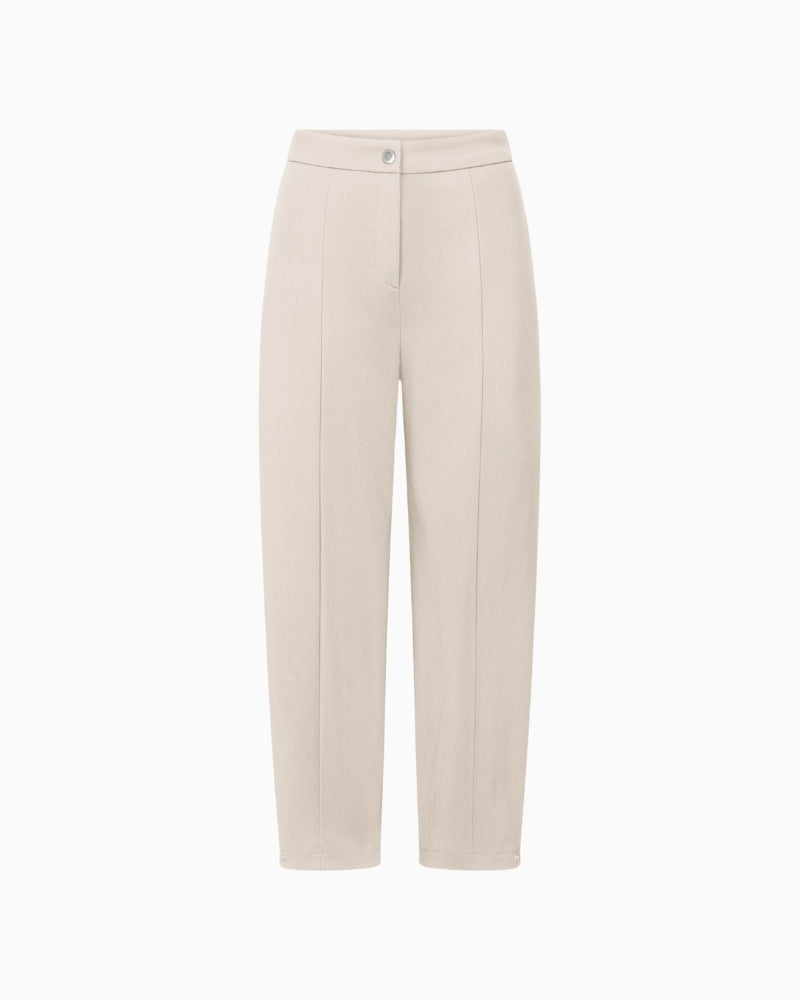 Raffaello Rossi Odine beige high waist trousers, front view showing O-shape cropped leg – Áines Boutique
