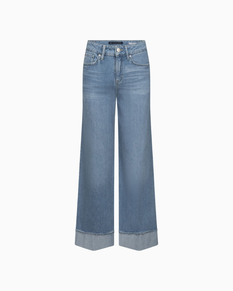 Raffaello Rossi Sventy turn-up jeans in denim, front view showing wide leg – Áines Boutique