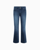 Detail shot of soft denim fabric and open hem fringe on Raffaello Rossi jeans