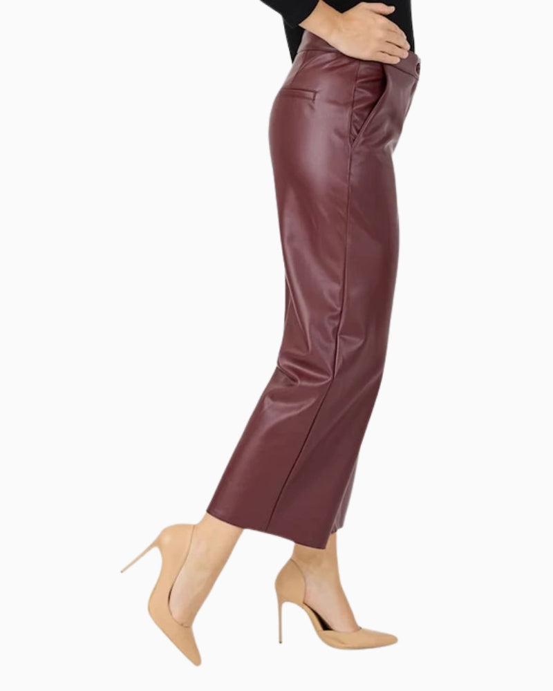 Robell Cloe Faux Leather Cropped Trousers in Burgundy side view
