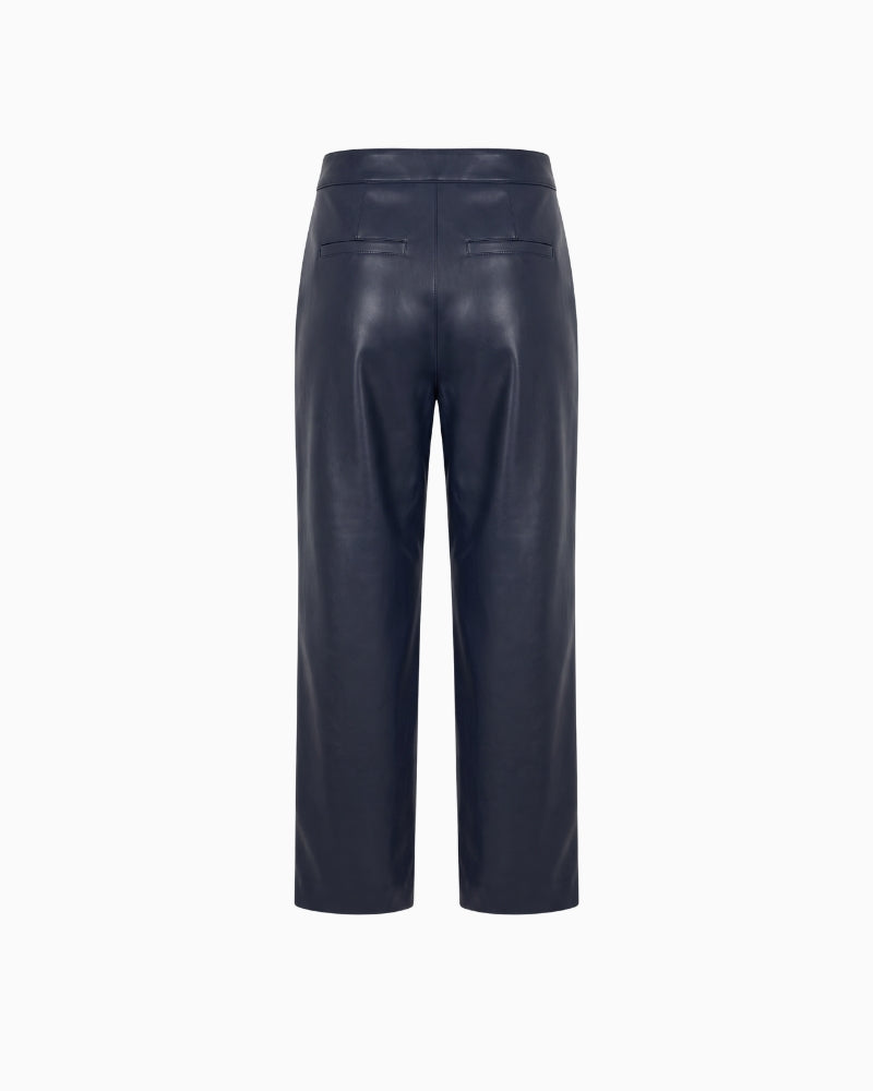 Robell Cloe Leather Look Culotte Trousers in Navy back view showing welt pockets