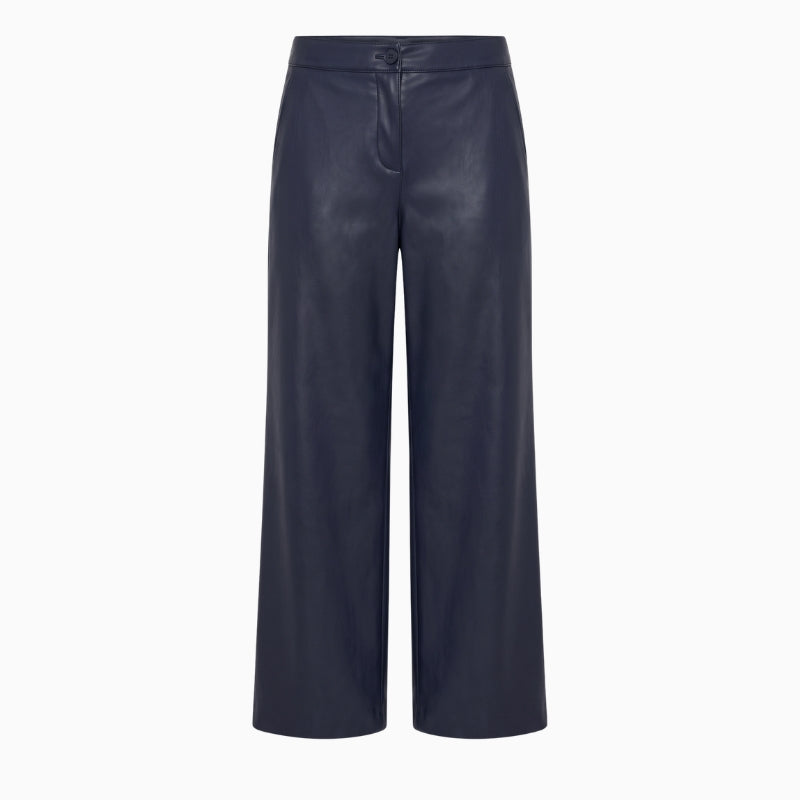 Robell Cloe Leather Look Culotte Trousers in Navy front view showing wide-leg silhouette