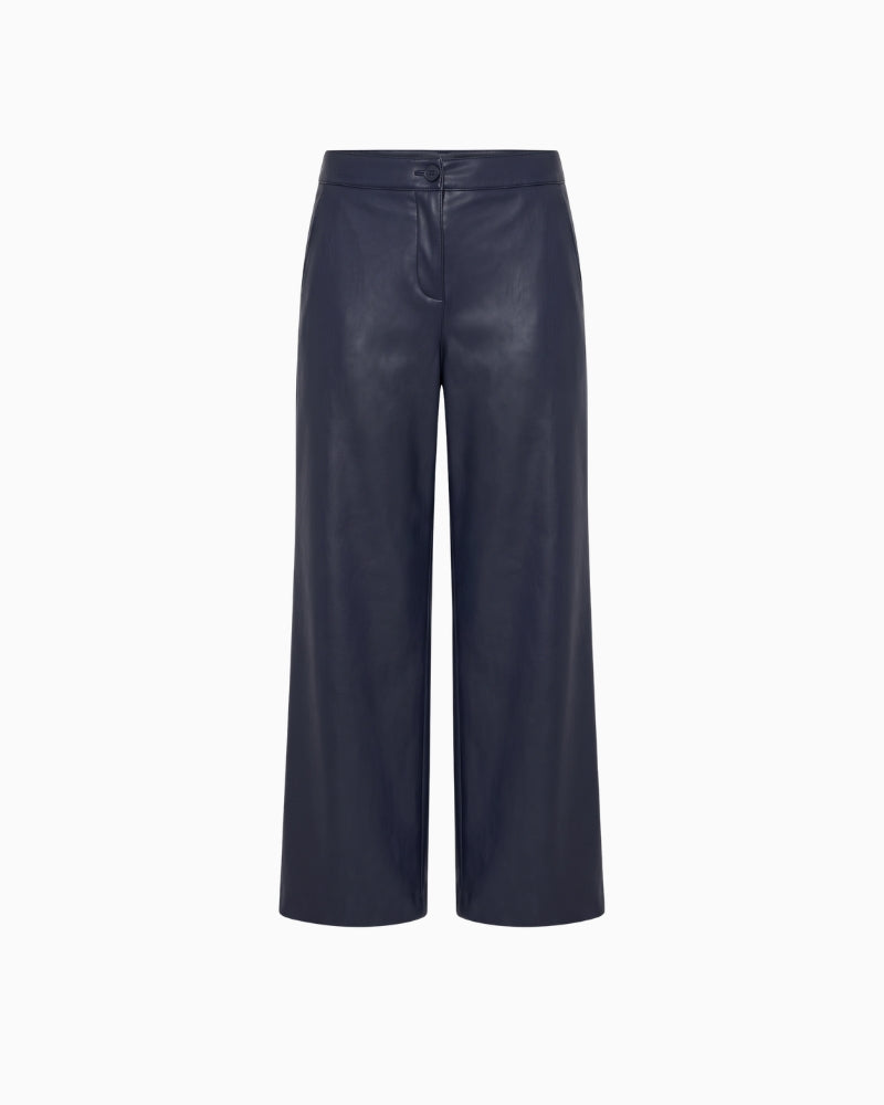 Robell Cloe Leather Look Culotte Trousers in Navy front view showing wide-leg silhouette