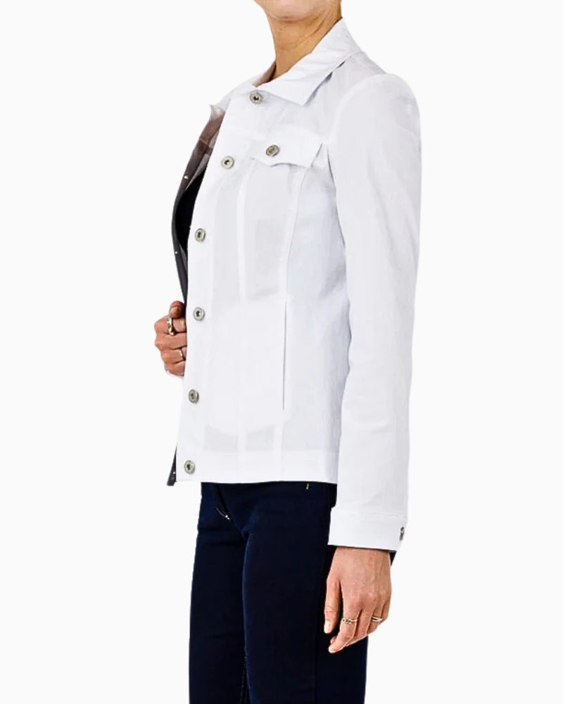 Side angle of Robell Happy Jacket featuring button details