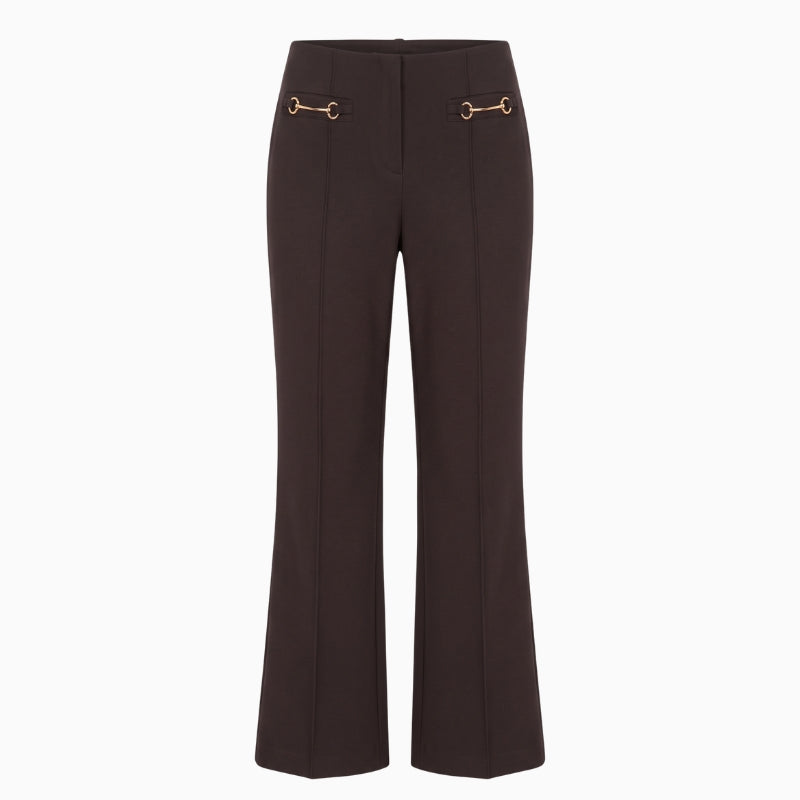 Robell Joella Snaffle Kickflare Trousers in Dark Brown front view showing flared leg silhouette