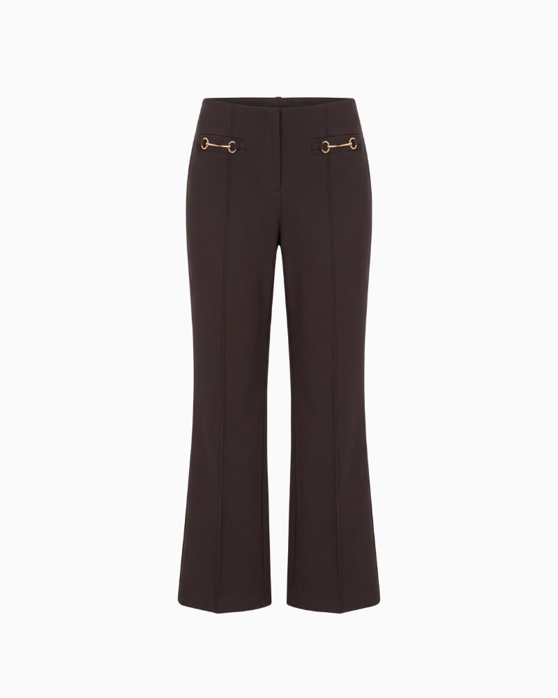 Robell Joella Snaffle Kickflare Trousers in Dark Brown front view showing flared leg silhouette