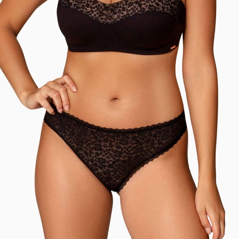 Black lace string by Royal Lounge with seamless edge and soft stretch