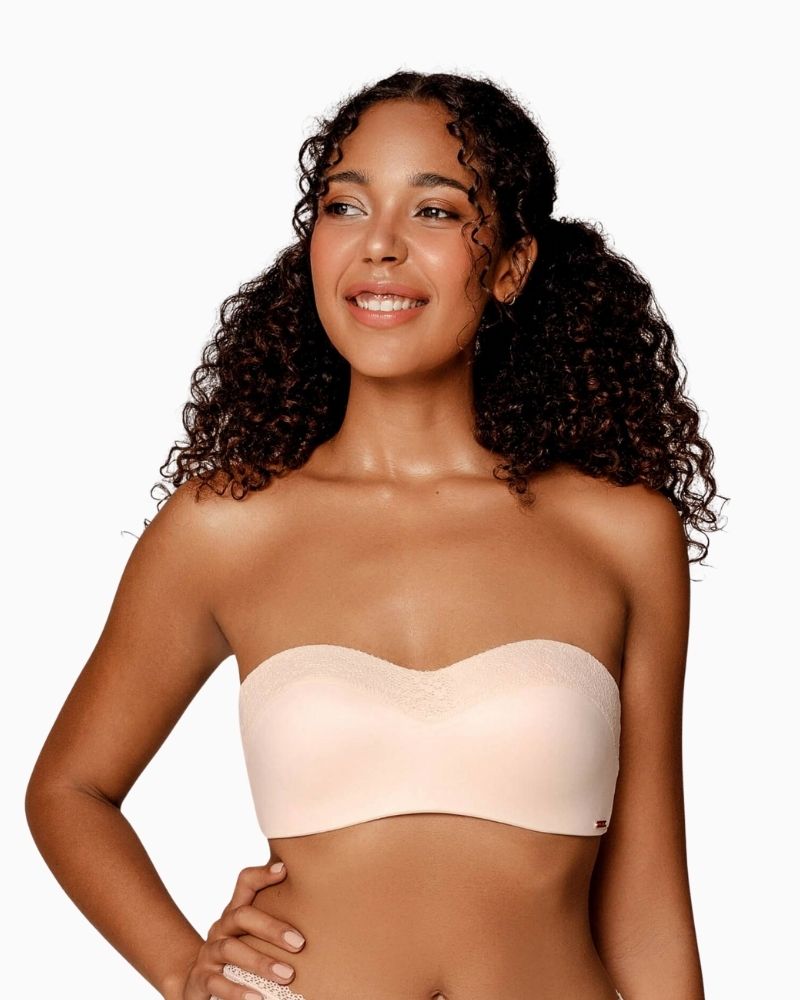 Strapless nude bra by Royal Lounge with lace detail and seamless cups