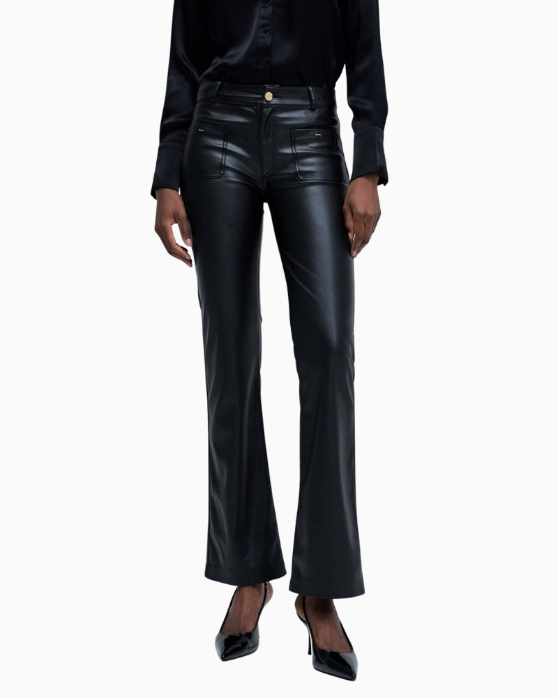 Salsa Destiny black leather-look jeans with push-up seams and bootcut leg