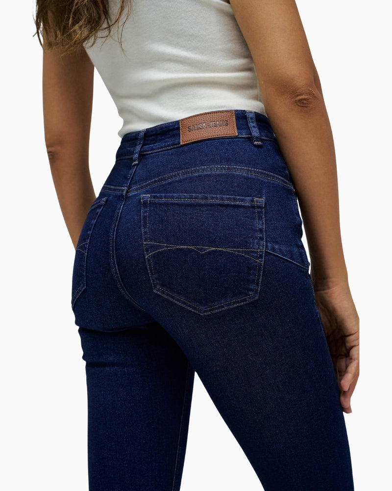 Back view of Faith Push In jeans showing flattering fit and classic bootcut leg