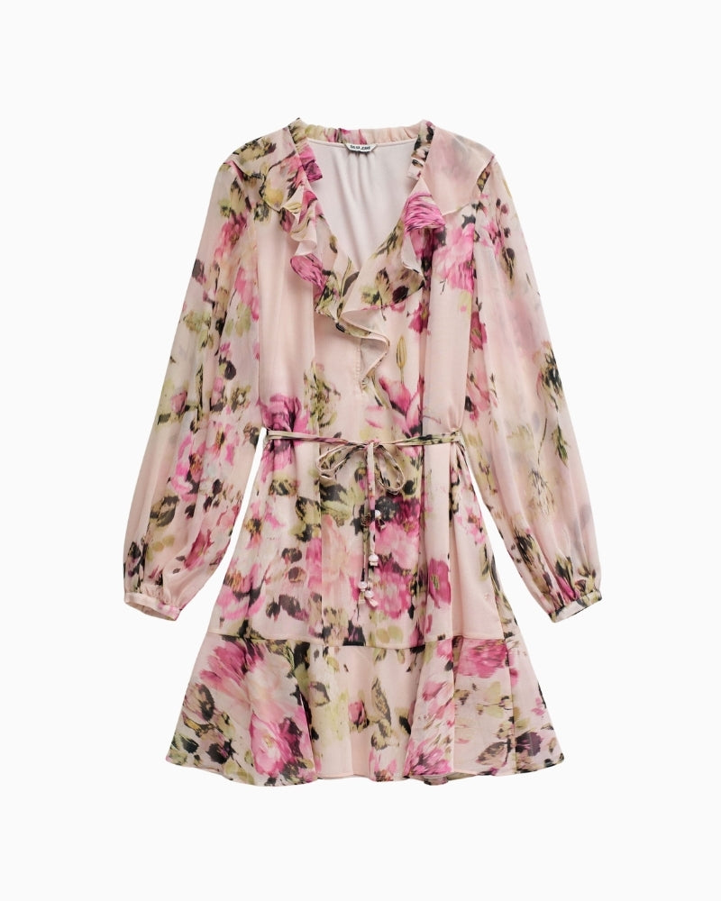 Salsa floral dress pink front on white background – Áines Boutique