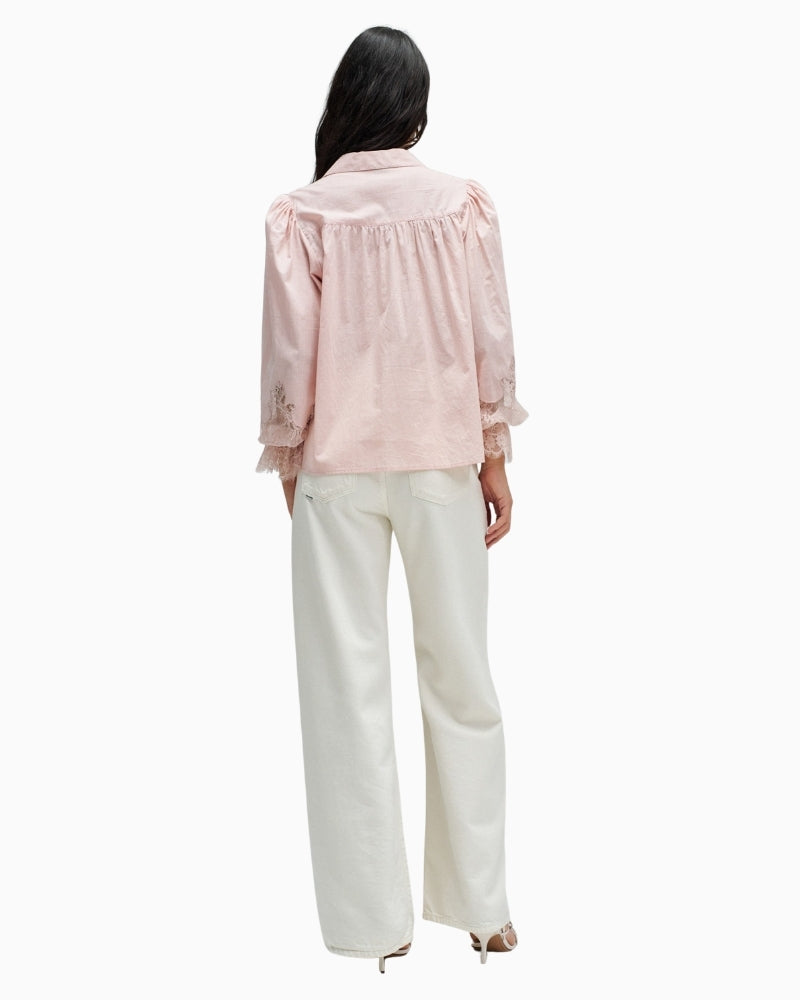 Salsa lace detail shirt light pink back view – Áines Boutique